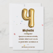 Invitation Gold Foil Balloon et Confetti 4e anniversaire (Devant)
