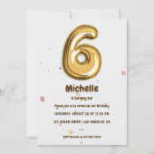 Invitation Gold Foil Balloon et Confetti 6e fête d'anniversai (Devant)