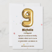 Invitation Gold Foil Balloon et Confetti 9e fête anniversaire (Devant)