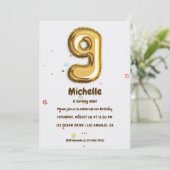 Invitation Gold Foil Balloon et Confetti 9e fête anniversaire (Debout devant)