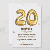 Invitation Gold Foil Balloon et Confetti fête de 20e annivers (Devant)