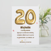 Invitation Gold Foil Balloon et Confetti fête de 20e annivers (Debout devant)