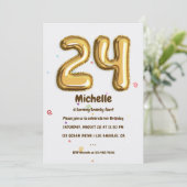 Invitation Gold Foil Balloon et Confetti fête de 24e annivers (Debout devant)