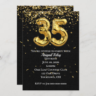 Invitation Gold Foil Balloons 35e anniversaire de fête Invita