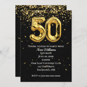 Invitation Gold Foil Balloons 50e anniversaire de fête Invita