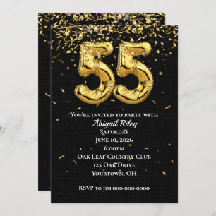 Invitation Gold Foil Balloons 55e anniversaire de fête Invita