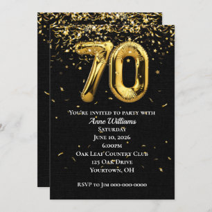 Invitation Gold Foil Balloons 70e Anniversaire Fête Invitatio
