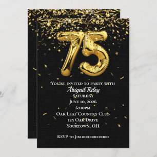 Invitation Gold Foil Balloons 75e anniversaire de fête Invita
