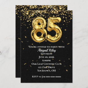 Invitation Gold Foil Balloons 85e anniversaire de fête Invita