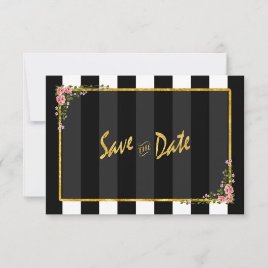 Invitation Gold Foil Black Stripes Mariage Enregistrer La Dat (Devant)
