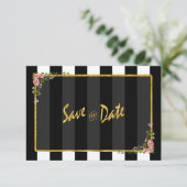 Invitation Gold Foil Black Stripes Mariage Enregistrer La Dat (Debout devant)