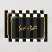 Invitation Gold Foil Black Stripes Mariage Enregistrer La Dat (Devant / Derrière)