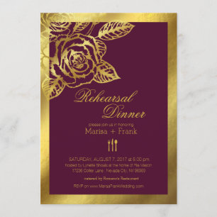 Invitation Gold Foil Bourgogne Roses Vintages Dîner de répéti