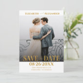 Invitation Gold Foil Calligraphie Photo Enregistrer la date (Debout devant)