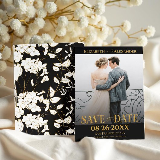 Invitation Gold Foil Calligraphie Photo Enregistrer la date