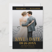 Invitation Gold Foil Calligraphie Photo Enregistrer la date (Devant)