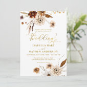 Invitation Gold Foil Chute Boho Terracotta Mariage neutre (Debout devant)