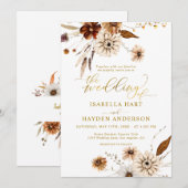 Invitation Gold Foil Chute Boho Terracotta Mariage neutre (Devant / Derrière)