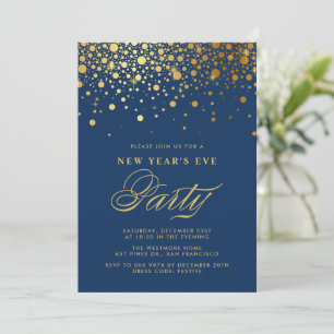 Invitation Gold Foil Confetti Dots Blue New Year's Eve Party
