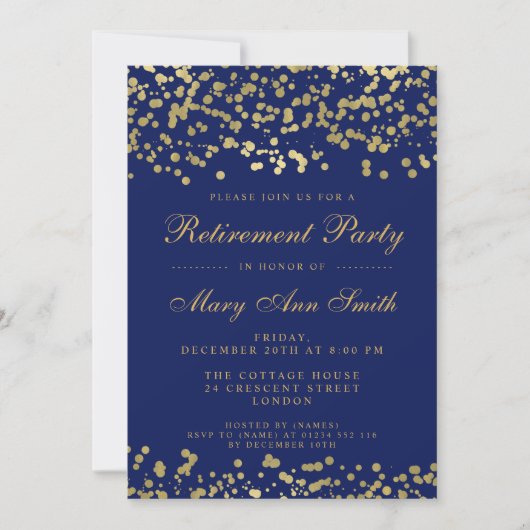 Invitation Gold Foil Confetti Navy (Devant)