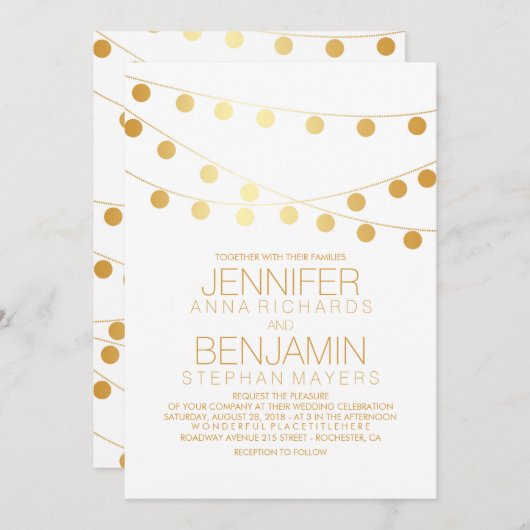 Invitation Gold Foil Effet Chaîne Lumière Mariage blanc (Devant / Derrière)