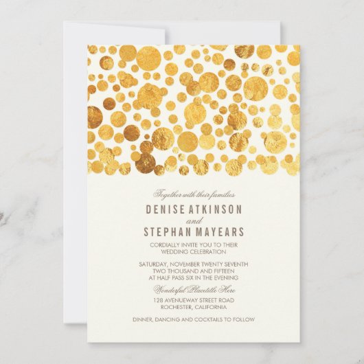 Invitation Gold Foil Effet Confetti Mariage élégant (Devant)