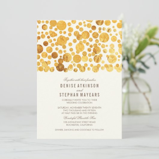 Invitation Gold Foil Effet Confetti Mariage élégant (Debout devant)