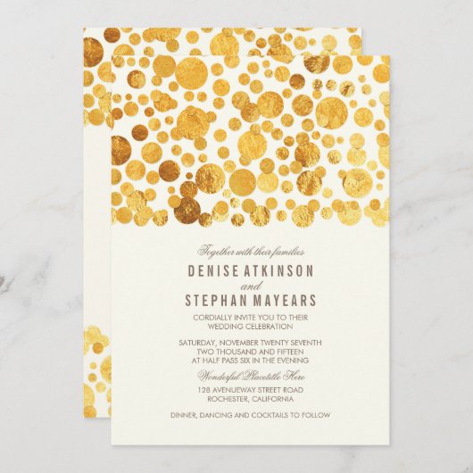 Invitation Gold Foil Effet Confetti Mariage élégant (Devant / Derrière)