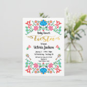 Invitation Gold Foil Floral Baby shower mexicain Fiesta (Debout devant)