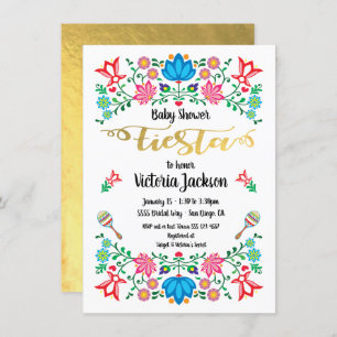 Invitation Gold Foil Floral Baby shower mexicain Fiesta