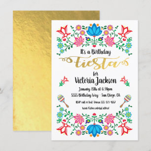 Invitation Gold Foil Floral Fête mexicaine Anniversaire