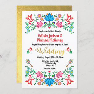 Invitation Gold Foil Floral Mariage mexicain Fiesta