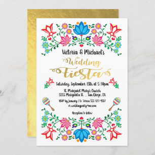 Invitation Gold Foil Floral Mariage mexicain Fiesta