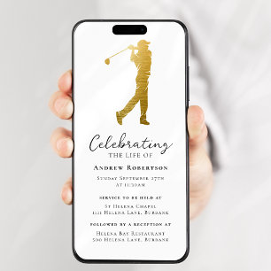 Invitation Gold Foil Golfer Funérailles Digital Evite