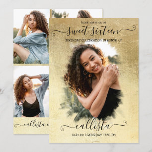 Invitation Gold Foil Halo photo Collage Sweet 16