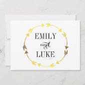 Invitation Gold Foil Heart Wreath Fiançailles romantique (Devant)