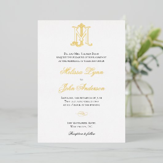 Invitation Gold Foil JM Monogramme ou MJ Monogramm (Debout devant)