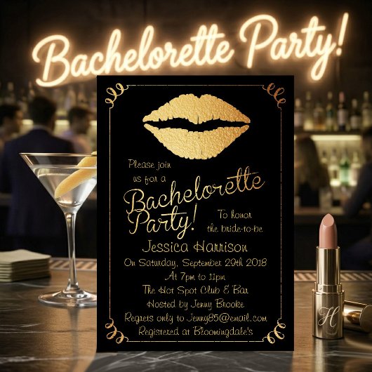 Invitation Gold Foil Lips Bachelorette Party