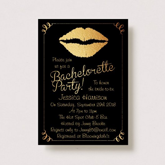 Invitation Gold Foil Lips Bachelorette Party