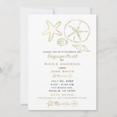Invitation Gold Foil Look Sea Shells Chic Beach Fiançailles (Devant)