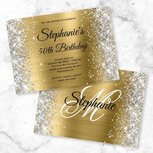 Invitation Gold Foil Parties scintillant argent Monogramme An