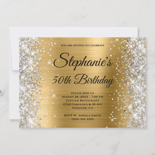 Invitation Gold Foil Parties scintillant argent Monogramme An (Devant)