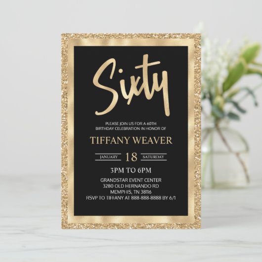 Invitation Gold Foil Parties scintillant Soixante 60e anniver (Debout devant)