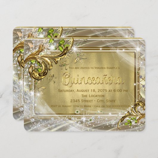 Invitation Gold Foil Quinceañera (Devant / Derrière)