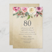 Invitation Gold Foil Rose blanche Rose 80e anniversaire Invit (Devant / Derrière)