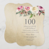 Invitation Gold Foil Rose rose blanche 100e anniversaire Invi (Devant / Derrière)