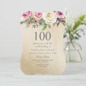 Invitation Gold Foil Rose rose blanche 100e anniversaire Invi (Debout devant)