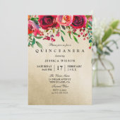 Invitation Gold Foil Rose & Rose Rouge Quinceanera (Debout devant)