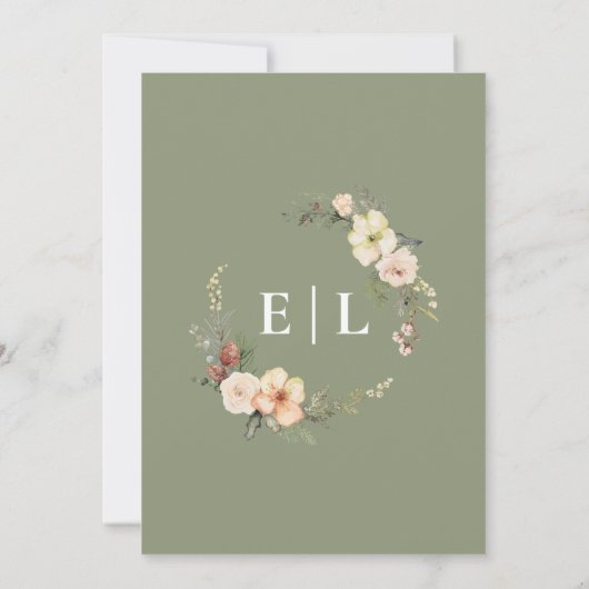 Invitation Gold Foil Sage Vert Noël Monogramme Mariage (Dos)