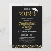 Invitation Gold Foil Script Confetti Graduation Party Noir (Devant)